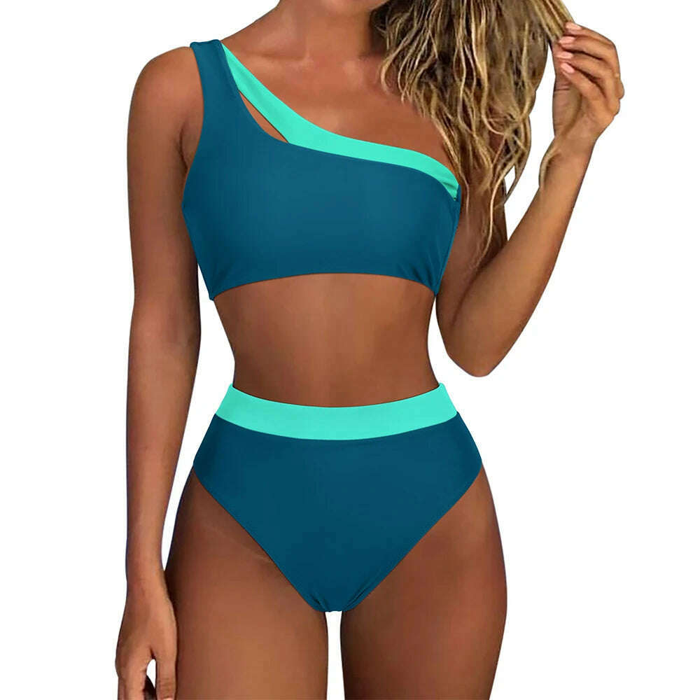 KIMLUD, One Shoulder Bikini Women Swimsuit Push Up Swimwear Female Solid Bathing Suits Summer Beachwear Micro Bikini Set Woman 2023, B5100-5 / S, KIMLUD APPAREL - Womens Clothes
