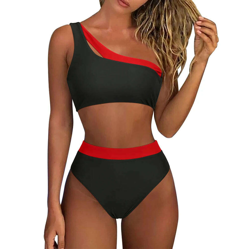 KIMLUD, One Shoulder Bikini Women Swimsuit Push Up Swimwear Female Solid Bathing Suits Summer Beachwear Micro Bikini Set Woman 2023, B5100-4 / S, KIMLUD APPAREL - Womens Clothes