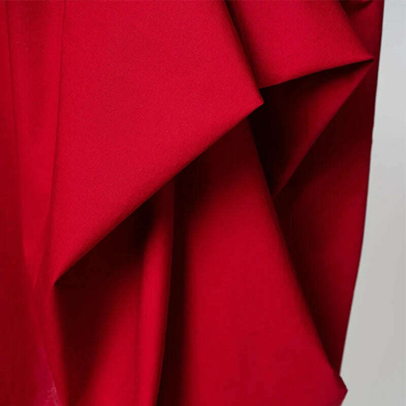 Onecozyday 2024 Stylish Female Elegant Party Red Dress Solid Color Long Sleeves Stand-Collar Loose Prom Midi Dresses For Women - KIMLUD