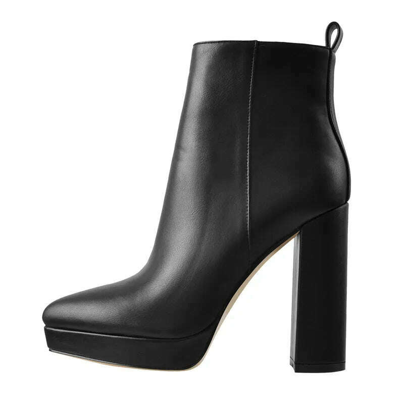 Onlymaker Women Ankle Boots Pointed Toe Black Matte Flock 12CM Chunky Heel Platform Booties Party Shoes Large Size Short Boots - KIMLUD