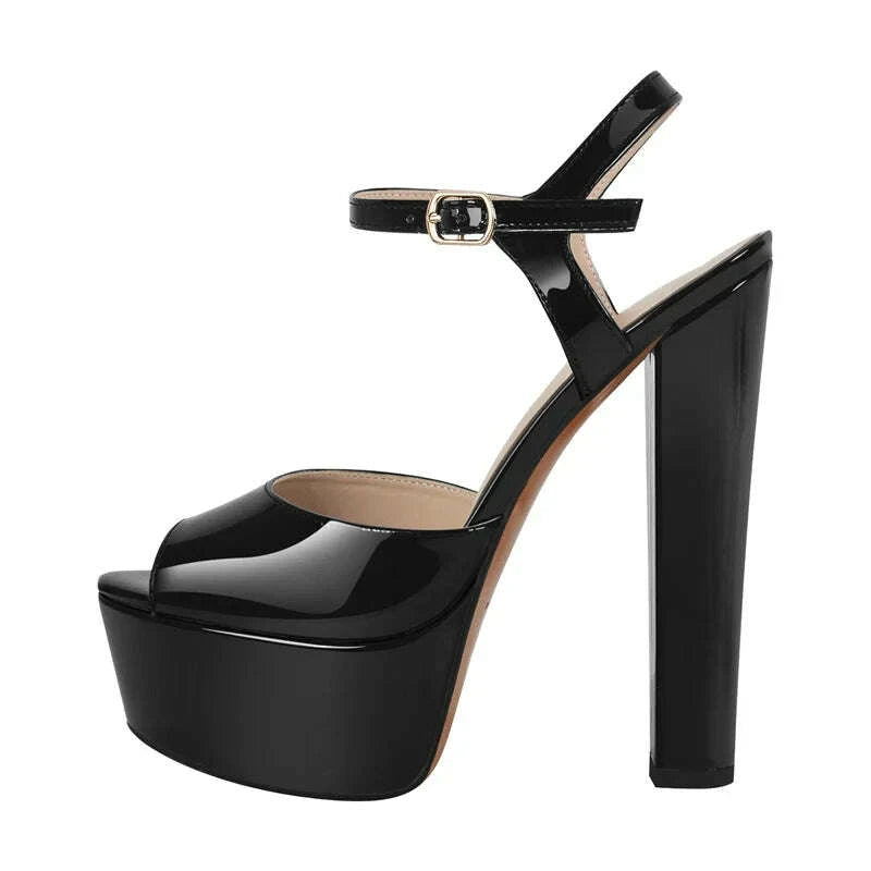 Onlymaker Women Sandals Ankle Strap Peep Toe Platform Black  Chuncky High Heels Squre Toe Party Dress Casual Sandals