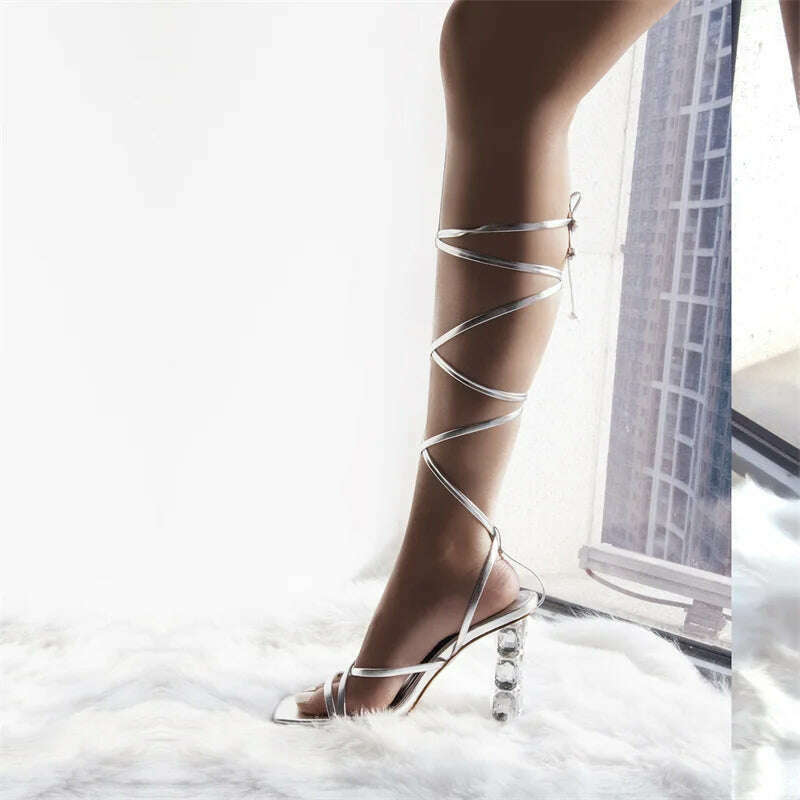 KIMLUD, Onlymaker Women Sandals Butterfly-knot Rhinestone Strappy  Chunky Heels Slip on Bling Shiny Elegent Slip On Fashion Summer Sanda, KIMLUD Women's Clothes