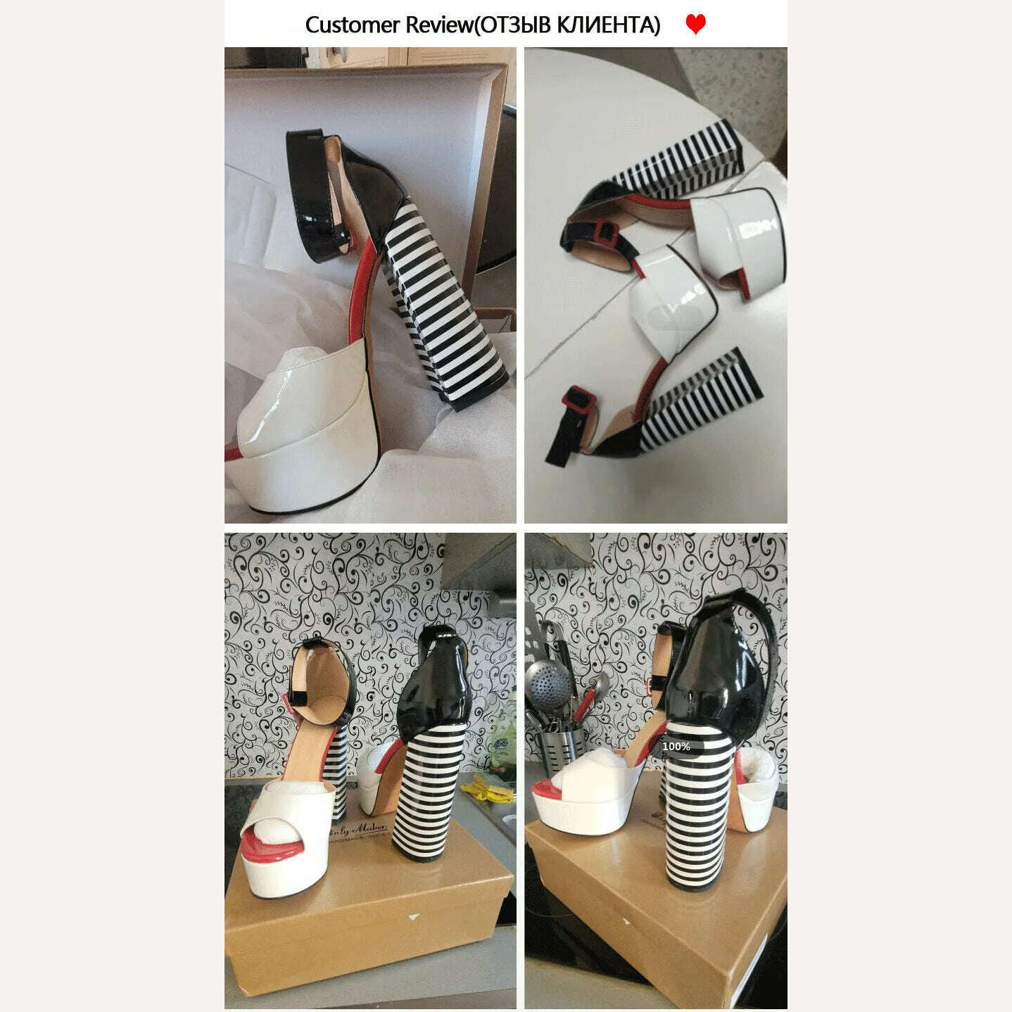 Onlymaker Women&#39;s Sandals Platform Peep Toe Chunky Square Heels Ankle Strap Sandals Black And White Stripes Party Fashion Shoes - KIMLUD