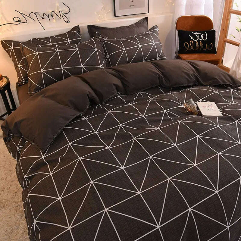 Orange Bedding Set Girls Boys Bed Linen Sheet Plaid Duvet Cover No Filling 240x220 Single Double Queen King Bedclothes - KIMLUD