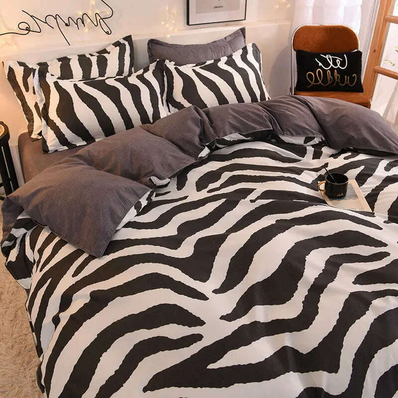 Orange Bedding Set Girls Boys Bed Linen Sheet Plaid Duvet Cover No Filling 240x220 Single Double Queen King Bedclothes - KIMLUD