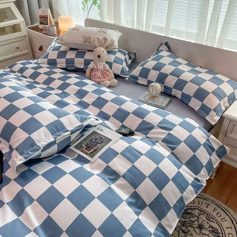 Orange Bedding Set Girls Boys Bed Linen Sheet Plaid Duvet Cover No Filling 240x220 Single Double Queen King Bedclothes - KIMLUD