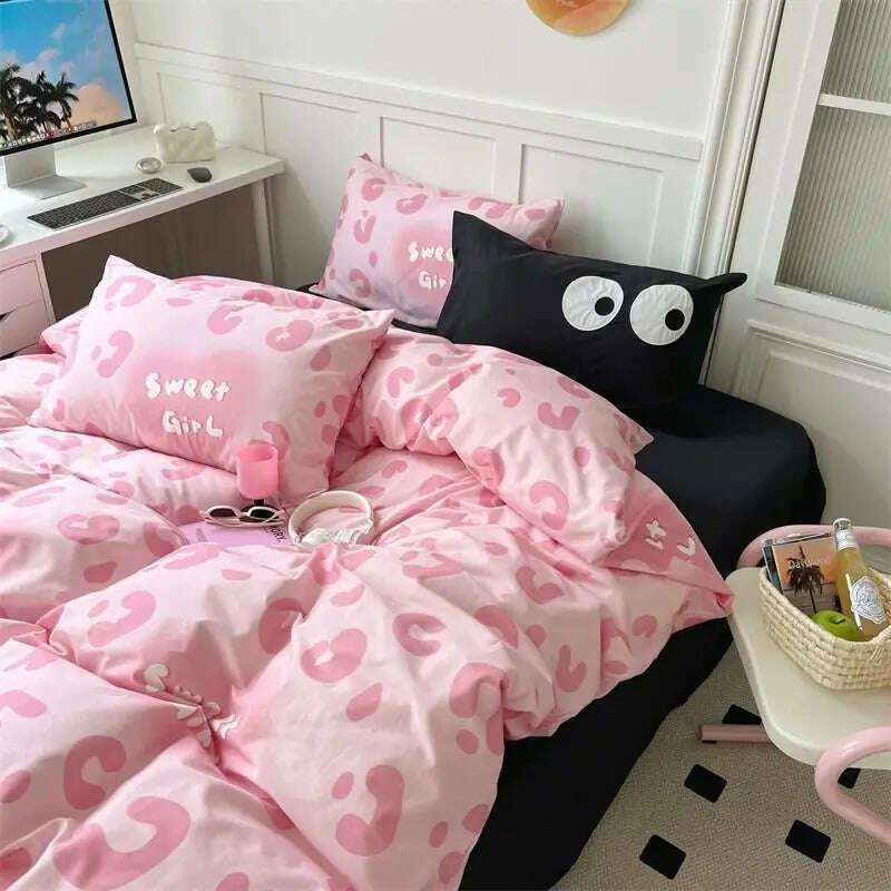 Orange Bedding Set Girls Boys Bed Linen Sheet Plaid Duvet Cover No Filling 240x220 Single Double Queen King Bedclothes - KIMLUD