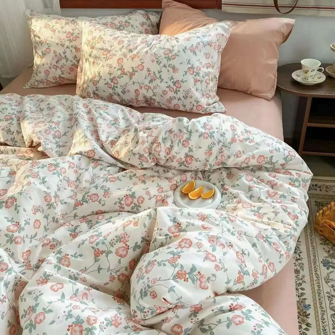 Orange Bedding Set Girls Boys Bed Linen Sheet Plaid Duvet Cover No Filling 240x220 Single Double Queen King Bedclothes - KIMLUD