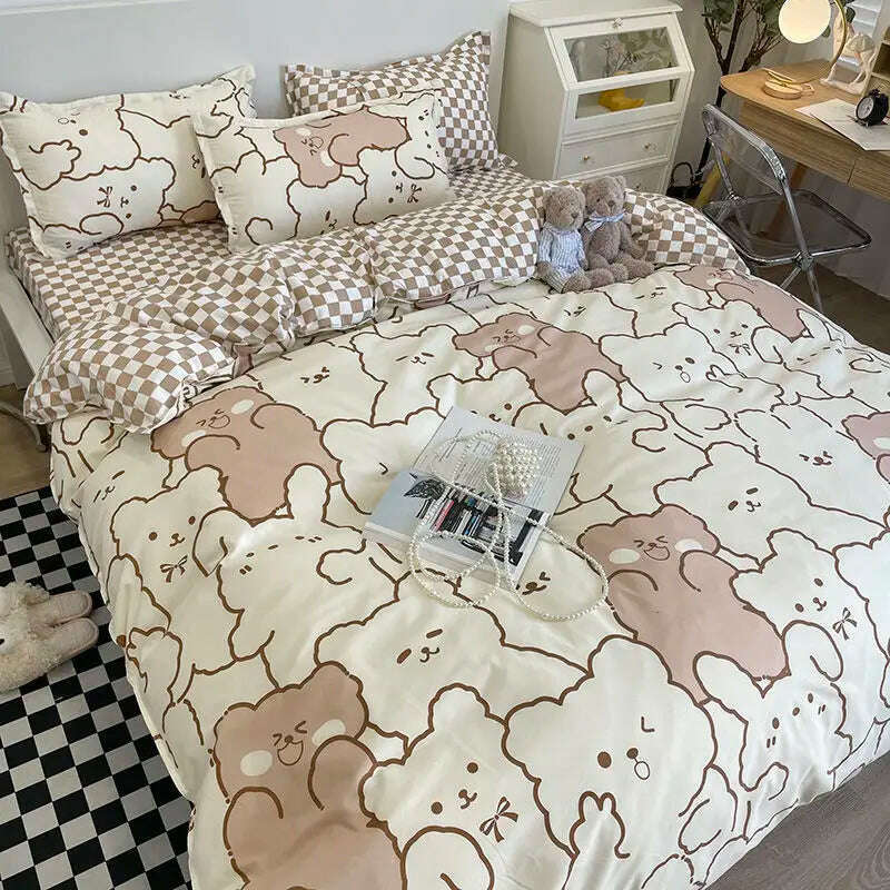 Orange Bedding Set Girls Boys Bed Linen Sheet Plaid Duvet Cover No Filling 240x220 Single Double Queen King Bedclothes - KIMLUD