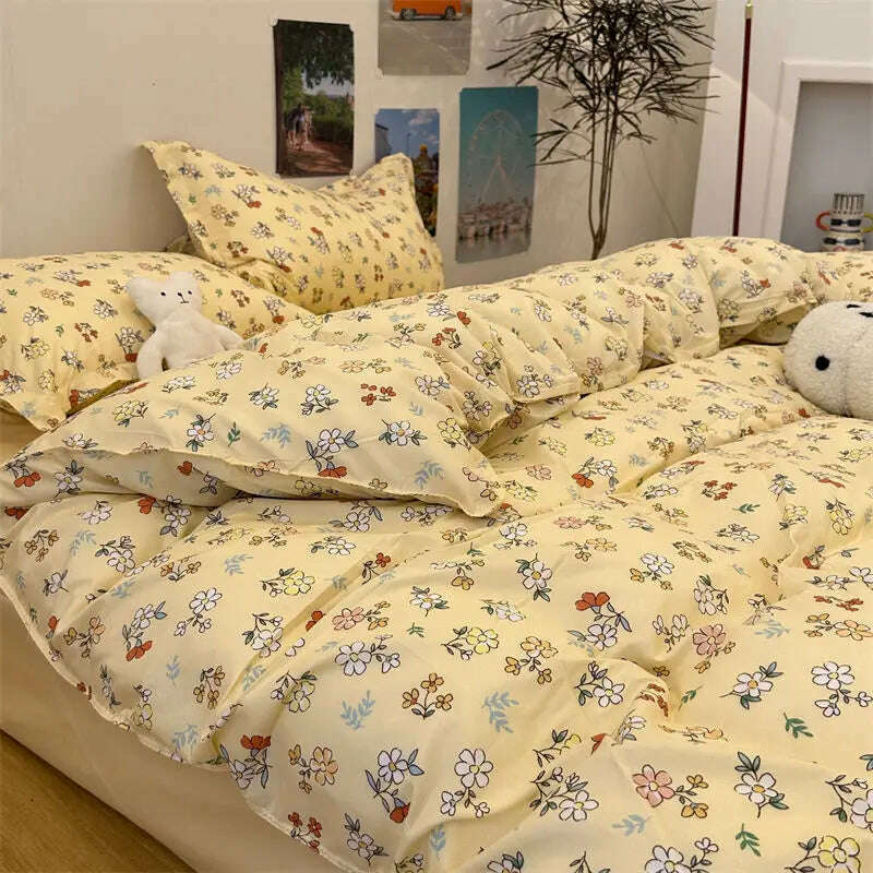 Orange Bedding Set Girls Boys Bed Linen Sheet Plaid Duvet Cover No Filling 240x220 Single Double Queen King Bedclothes - KIMLUD
