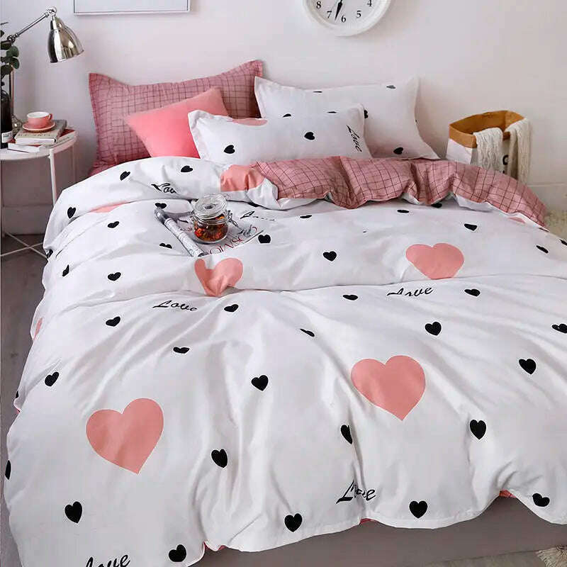 Orange Bedding Set Girls Boys Bed Linen Sheet Plaid Duvet Cover No Filling 240x220 Single Double Queen King Bedclothes - KIMLUD