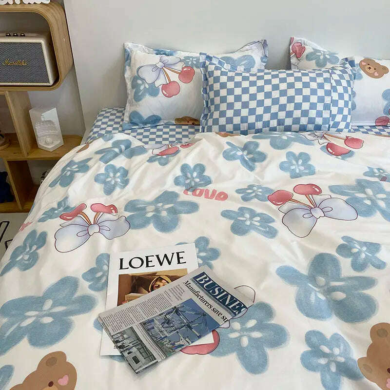Orange Bedding Set Girls Boys Bed Linen Sheet Plaid Duvet Cover No Filling 240x220 Single Double Queen King Bedclothes - KIMLUD