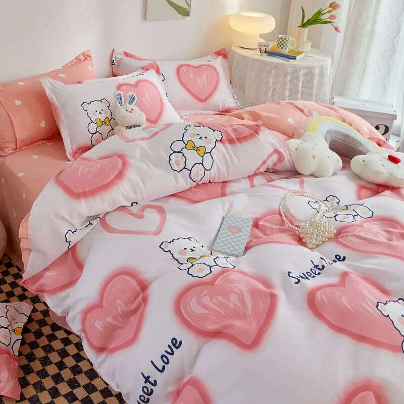 Orange Bedding Set Girls Boys Bed Linen Sheet Plaid Duvet Cover No Filling 240x220 Single Double Queen King Bedclothes - KIMLUD