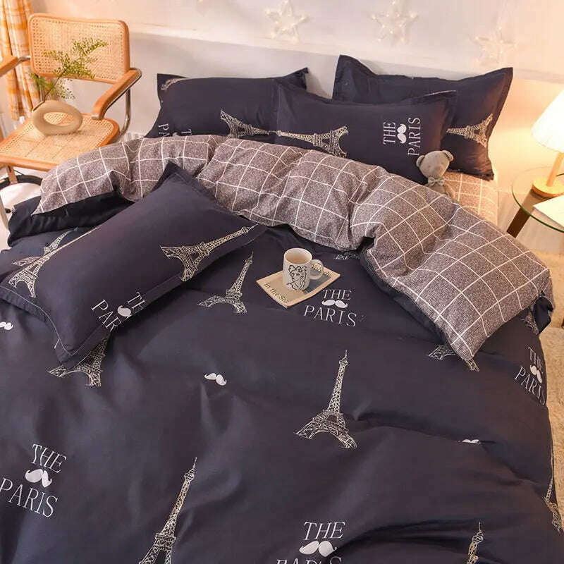 Orange Bedding Set Girls Boys Bed Linen Sheet Plaid Duvet Cover No Filling 240x220 Single Double Queen King Bedclothes - KIMLUD