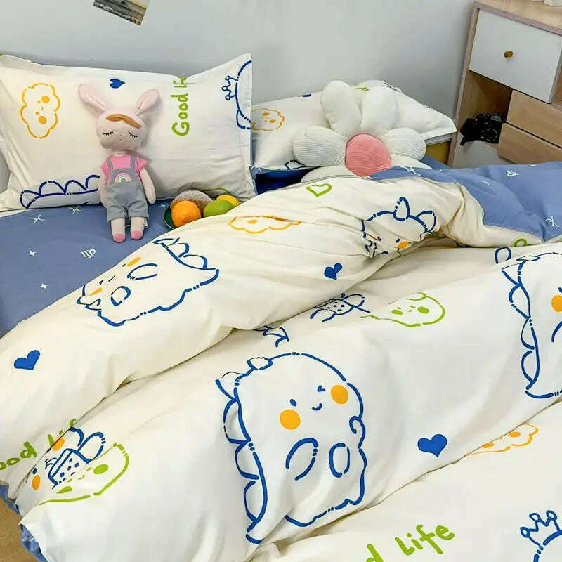 Orange Bedding Set Girls Boys Bed Linen Sheet Plaid Duvet Cover No Filling 240x220 Single Double Queen King Bedclothes - KIMLUD