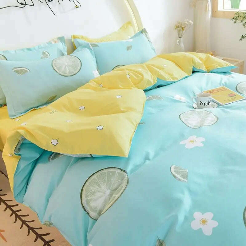 Orange Bedding Set Girls Boys Bed Linen Sheet Plaid Duvet Cover No Filling 240x220 Single Double Queen King Bedclothes - KIMLUD
