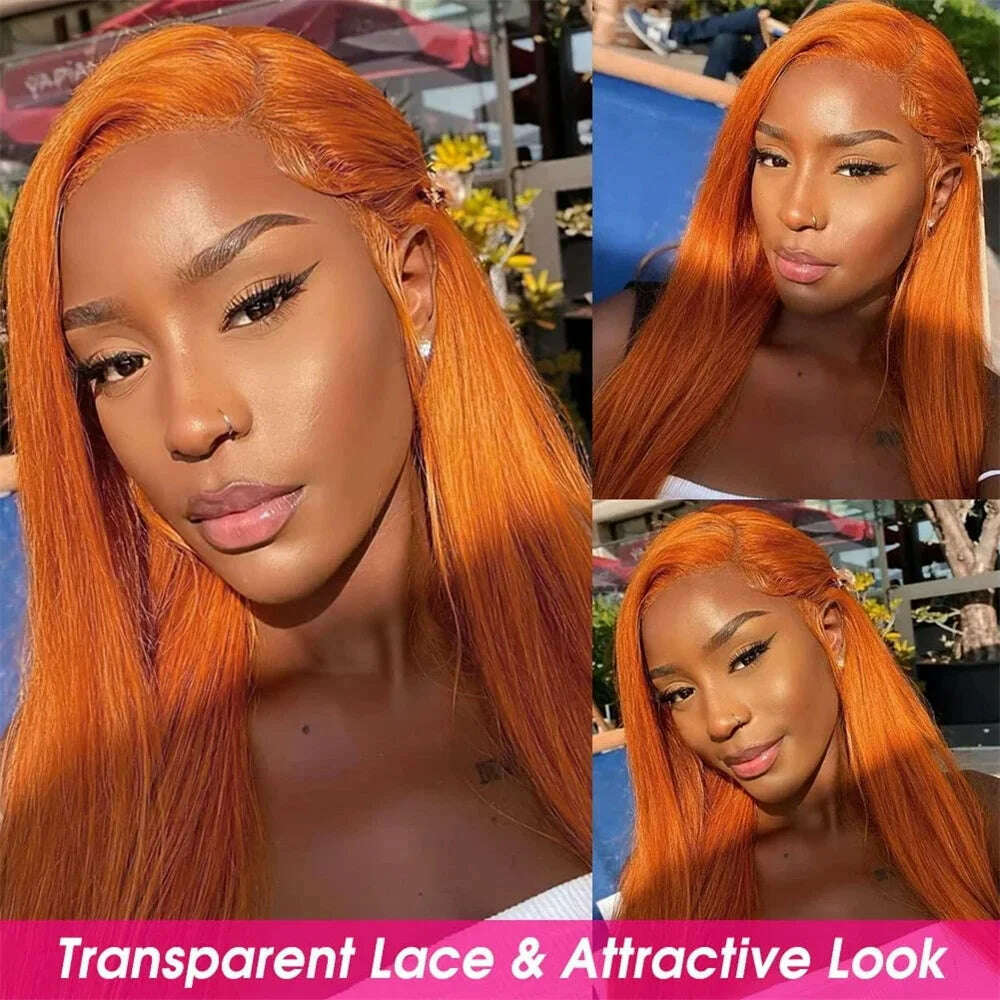 KIMLUD, Orange Ginger Wig 13x6 HD Lace Frontal Human Hair Wigs 13x4 Bone Straight Lace Front Wig 4x4 Glueless Wig Brazilian Colored Wig, KIMLUD Womens Clothes