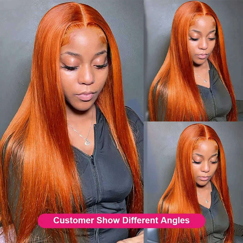 KIMLUD, Orange Ginger Wig 13x6 HD Lace Frontal Human Hair Wigs 13x4 Bone Straight Lace Front Wig 4x4 Glueless Wig Brazilian Colored Wig, 34inches / 13x6 Lace wig / 200Density | United States, KIMLUD APPAREL - Womens Clothes