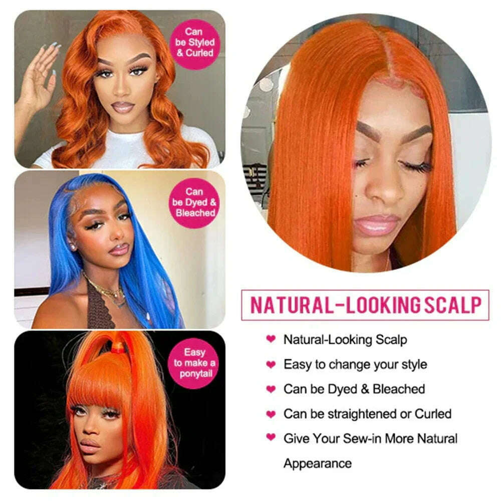 KIMLUD, Orange Ginger Wig 13x6 HD Lace Frontal Human Hair Wigs 13x4 Bone Straight Lace Front Wig 4x4 Glueless Wig Brazilian Colored Wig, KIMLUD Womens Clothes