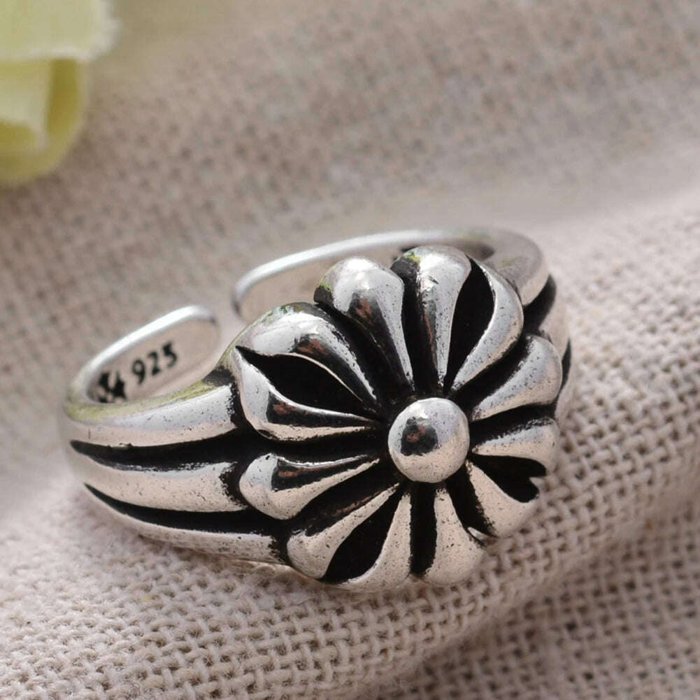 KIMLUD, Original Jewelry Elegant Sunflower Thai Silver Ladies Open Ring Women Birthday Gift Cheap Hot Sell No Fade, KIMLUD Womens Clothes