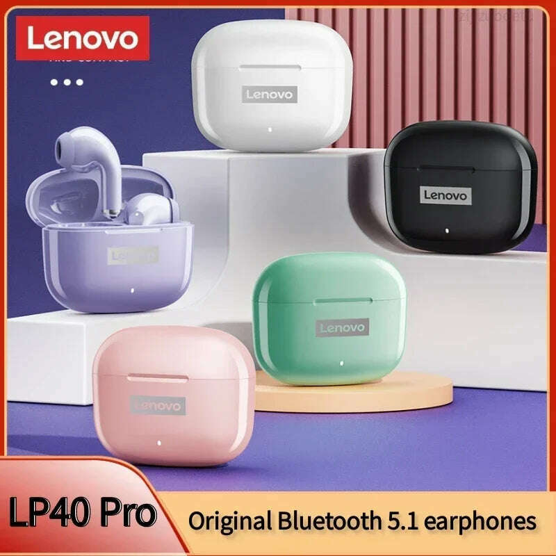 KIMLUD, Original Lenovo LP40 Pro TWS Earphones Wireless Bluetooth 5.1 Sport Noise Reduction Headphones Touch Control 250mAH Earphones, KIMLUD Womens Clothes
