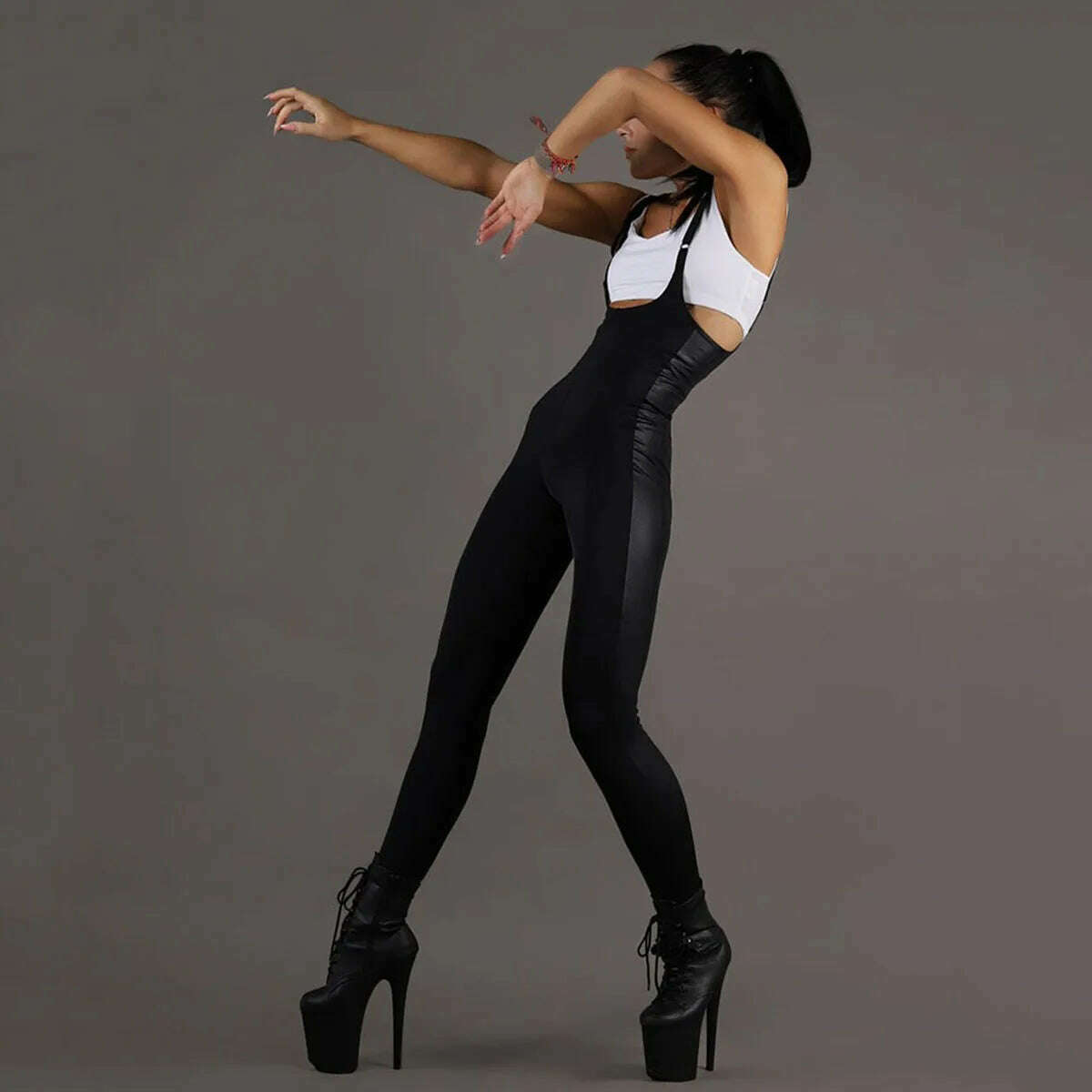 Oshoplive Summer Fashion New Sexy PU Solid Color Sleeveless Sportswear Backless Fitness Breathable Jumpsuits for Women 2022 - KIMLUD