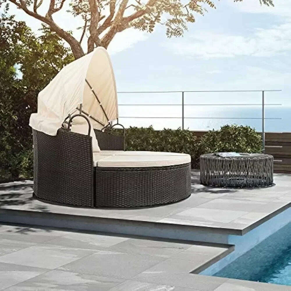Outdoor Round Garden Sofas Canopy Wicker Rattan Separated Seating Sectional Sofa for Patio Lawn Garden Sofas - KIMLUD