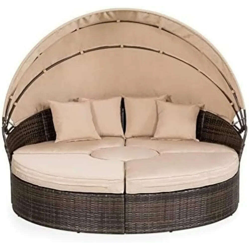 KIMLUD, Outdoor Terrace Canopy Bed with Washable Soft Cushion, Clamshell Shaped Segmented Seats, Suitable for Backyard, Porch, (brown), KIMLUD Womens Clothes