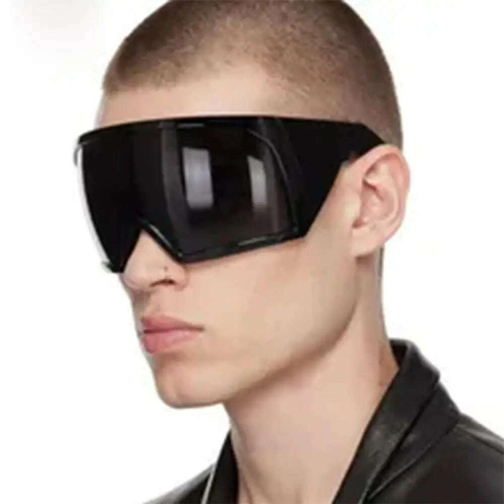 Oversize Fashion Y2k Wrap Around Sunglasses For Men Women Big Frame Black Shades Luxury Brand Design Punk Sun Glasses One Piece - KIMLUD