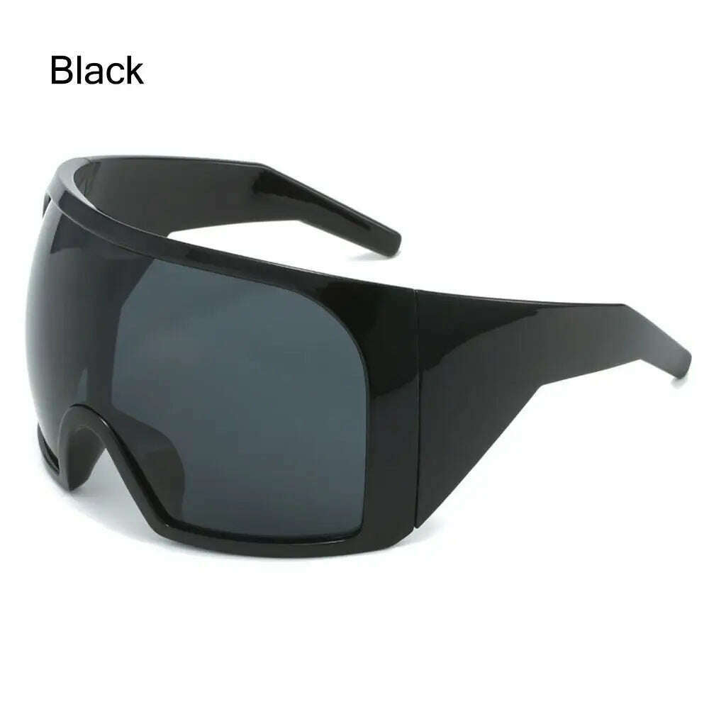 Oversize Fashion Y2k Wrap Around Sunglasses For Men Women Big Frame Black Shades Luxury Brand Design Punk Sun Glasses One Piece - KIMLUD
