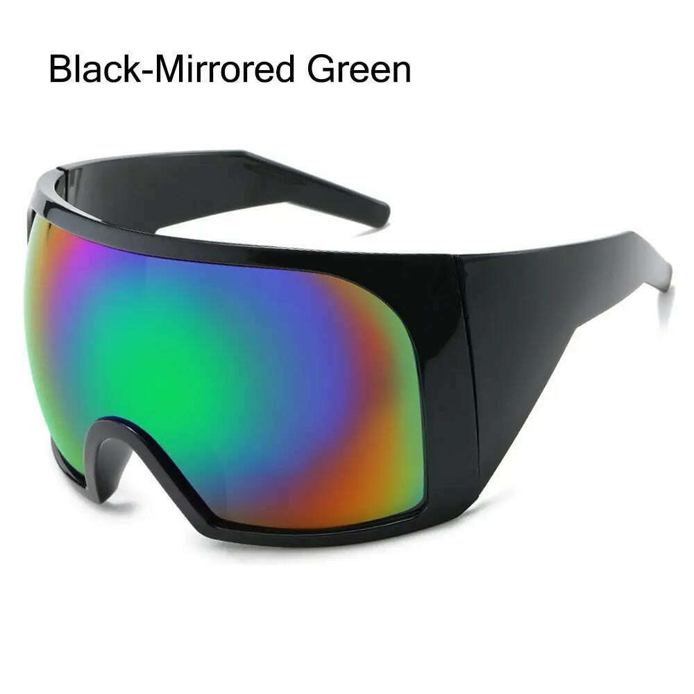 Oversize Fashion Y2k Wrap Around Sunglasses For Men Women Big Frame Black Shades Luxury Brand Design Punk Sun Glasses One Piece - KIMLUD