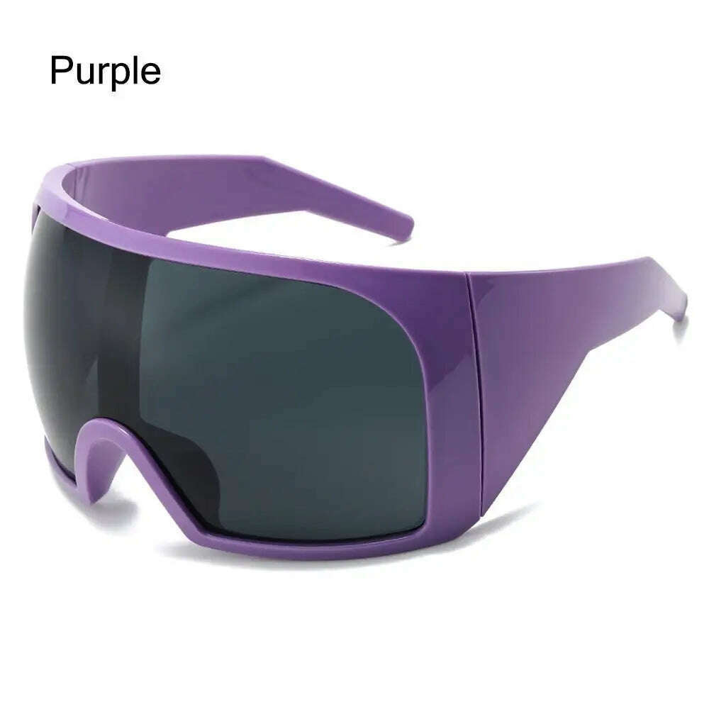 Oversize Fashion Y2k Wrap Around Sunglasses For Men Women Big Frame Black Shades Luxury Brand Design Punk Sun Glasses One Piece - KIMLUD