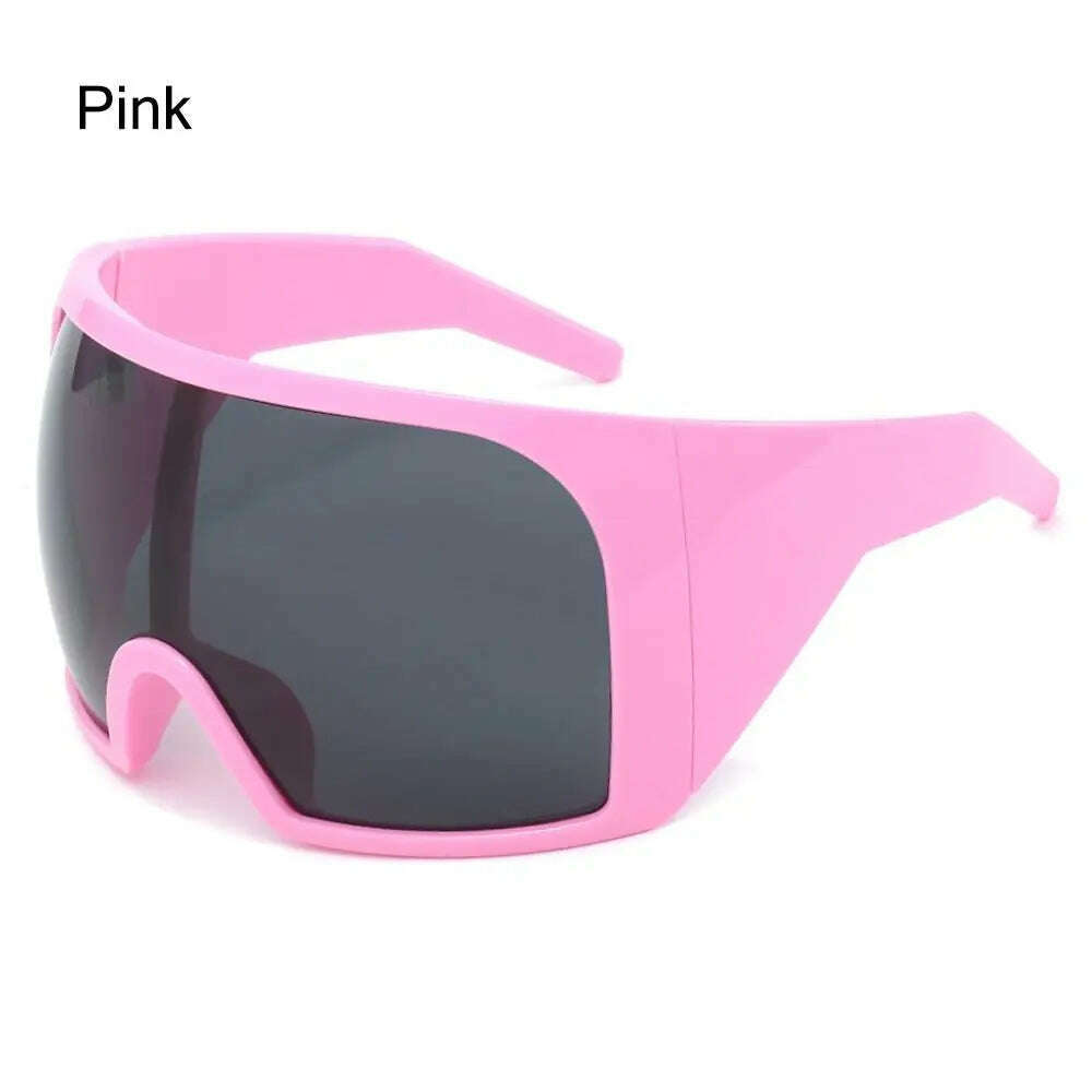 Oversize Fashion Y2k Wrap Around Sunglasses For Men Women Big Frame Black Shades Luxury Brand Design Punk Sun Glasses One Piece - KIMLUD