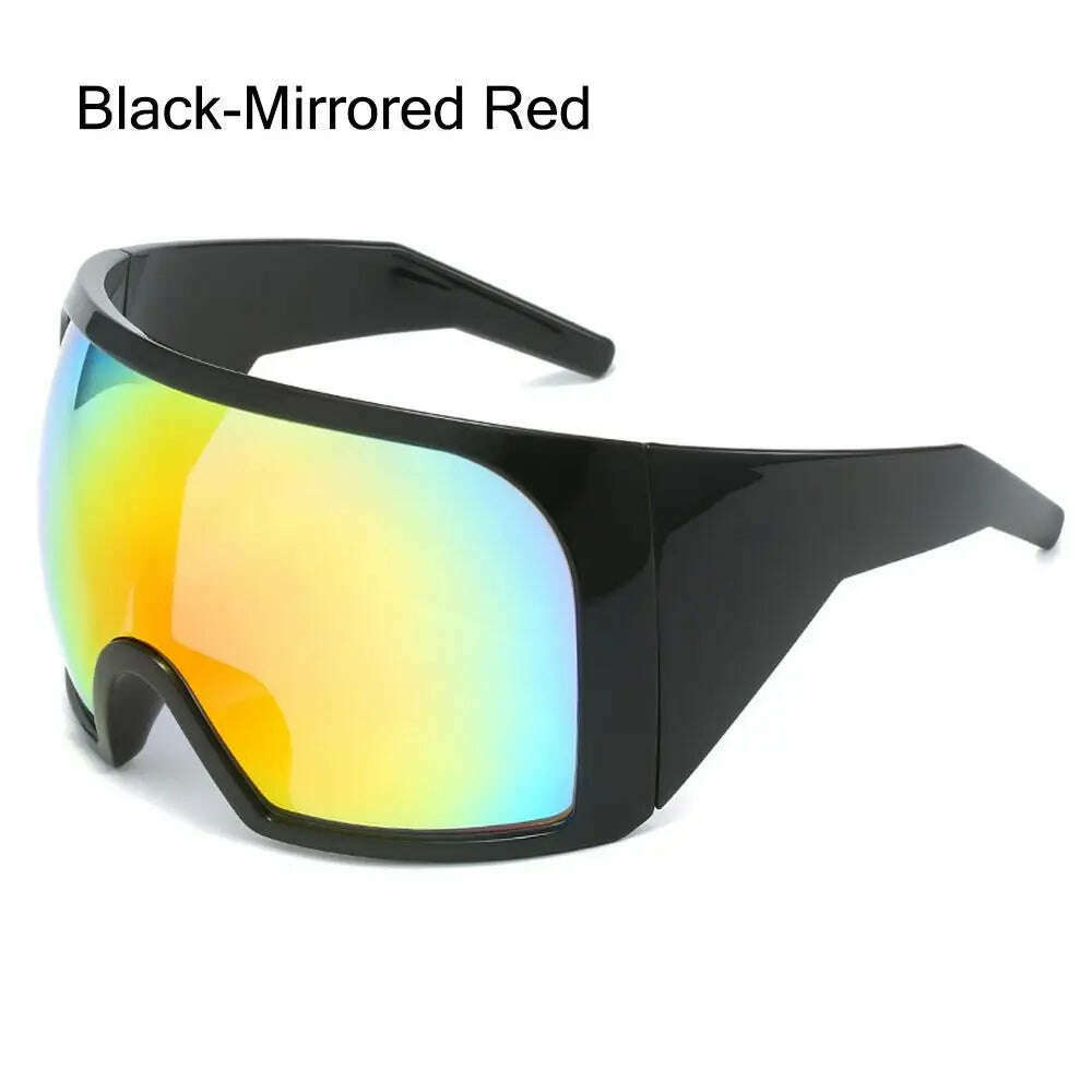 Oversize Fashion Y2k Wrap Around Sunglasses For Men Women Big Frame Black Shades Luxury Brand Design Punk Sun Glasses One Piece - KIMLUD