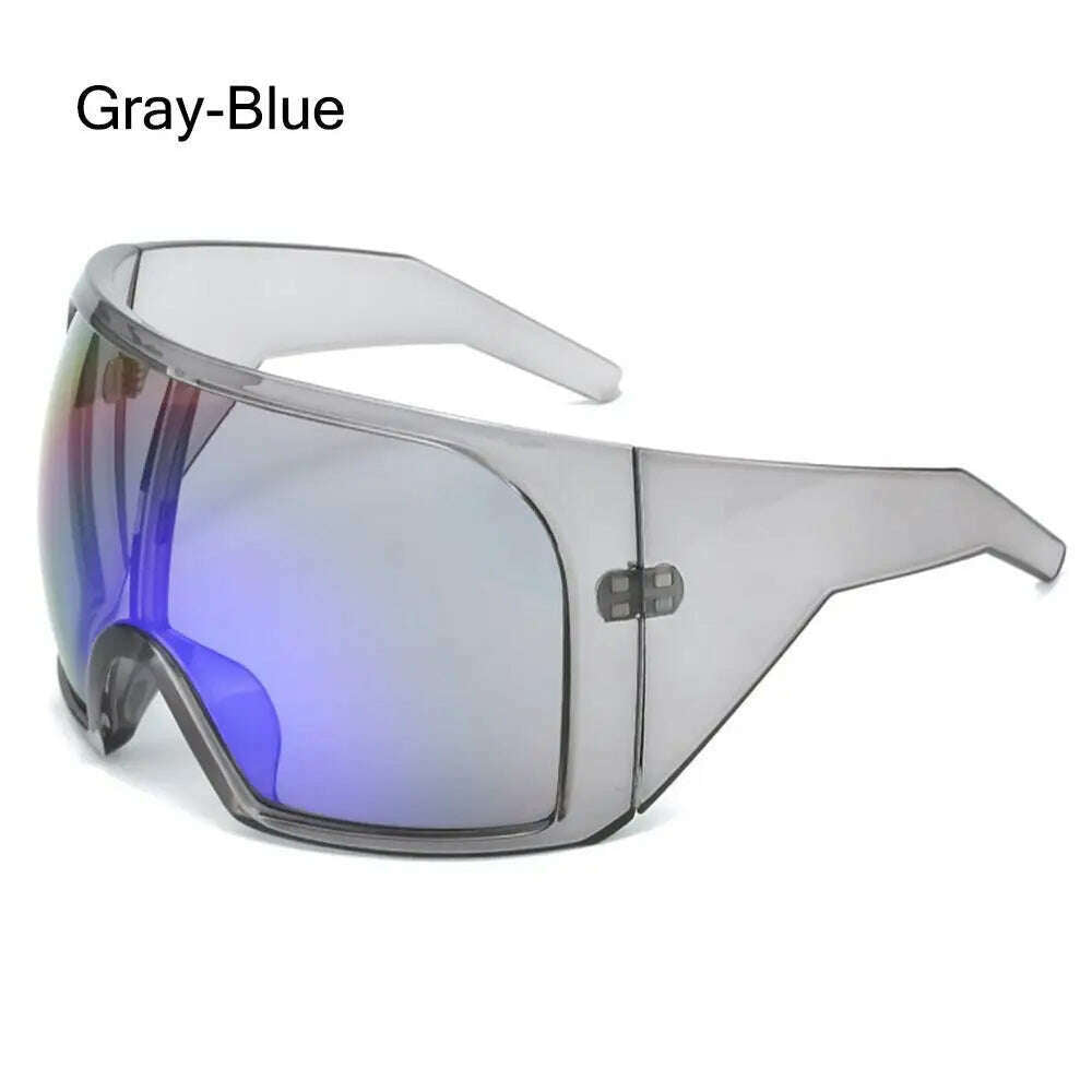 Oversize Fashion Y2k Wrap Around Sunglasses For Men Women Big Frame Black Shades Luxury Brand Design Punk Sun Glasses One Piece - KIMLUD