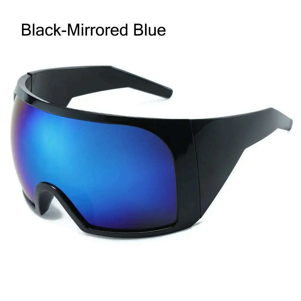 Oversize Fashion Y2k Wrap Around Sunglasses For Men Women Big Frame Black Shades Luxury Brand Design Punk Sun Glasses One Piece - KIMLUD