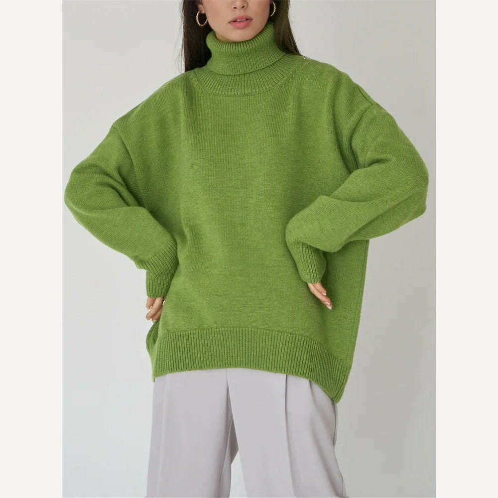 KIMLUD, Oversize Women Turtleneck Sweater Vintage Pullover Jumper Loose Ladies Pullover Jumper Winter Warm Knit Sweaters for Women 2023, KIMLUD Womens Clothes