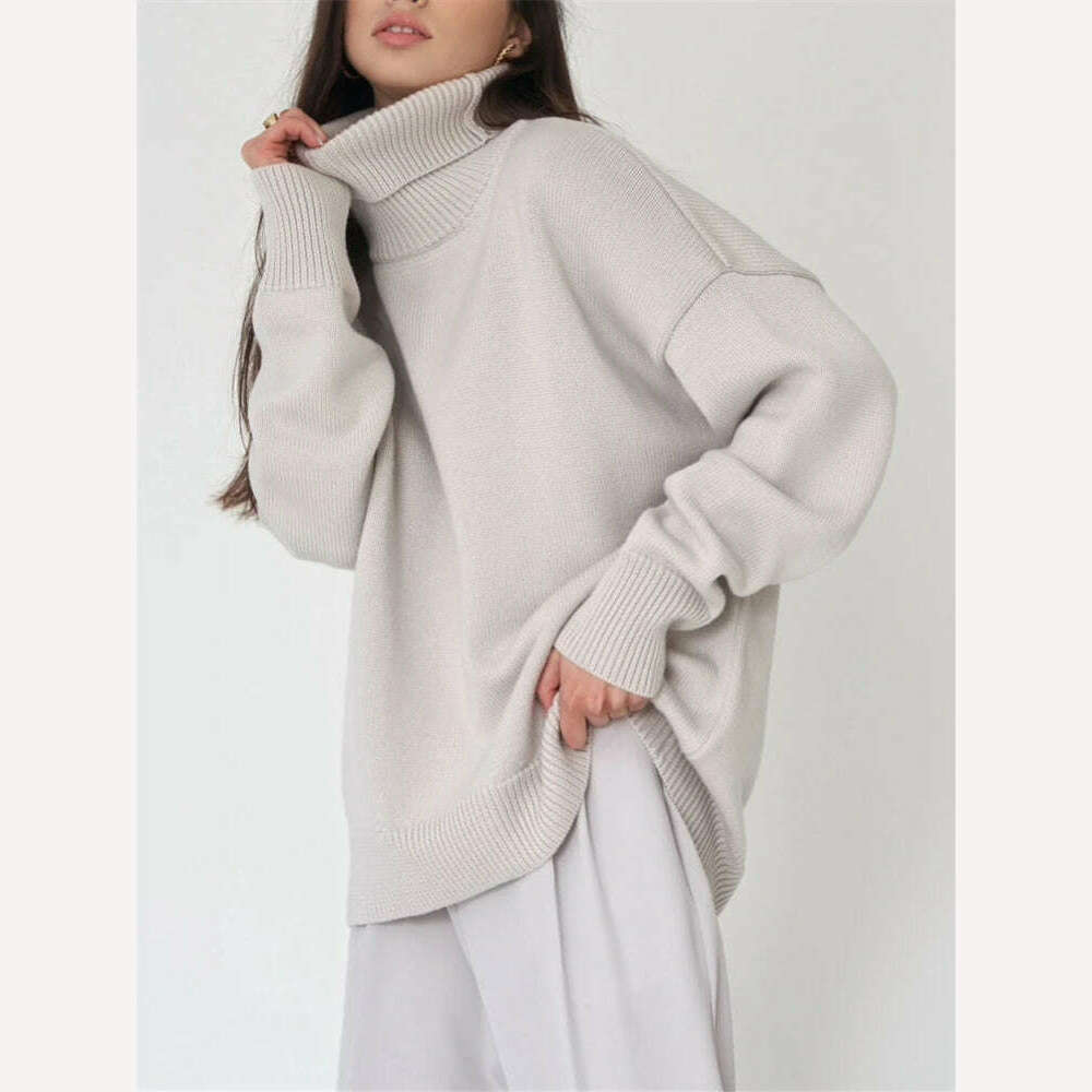 KIMLUD, Oversize Women Turtleneck Sweater Vintage Pullover Jumper Loose Ladies Pullover Jumper Winter Warm Knit Sweaters for Women 2023, KIMLUD Womens Clothes