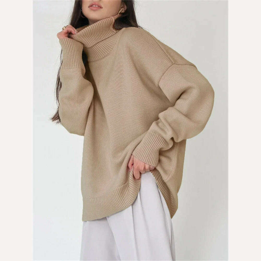 KIMLUD, Oversize Women Turtleneck Sweater Vintage Pullover Jumper Loose Ladies Pullover Jumper Winter Warm Knit Sweaters for Women 2023, khika / One Size, KIMLUD Womens Clothes