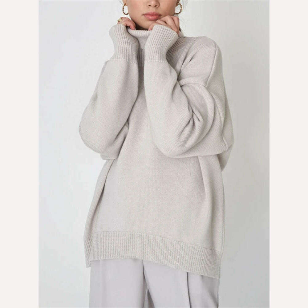 KIMLUD, Oversize Women Turtleneck Sweater Vintage Pullover Jumper Loose Ladies Pullover Jumper Winter Warm Knit Sweaters for Women 2023, GRAY / One Size, KIMLUD Womens Clothes
