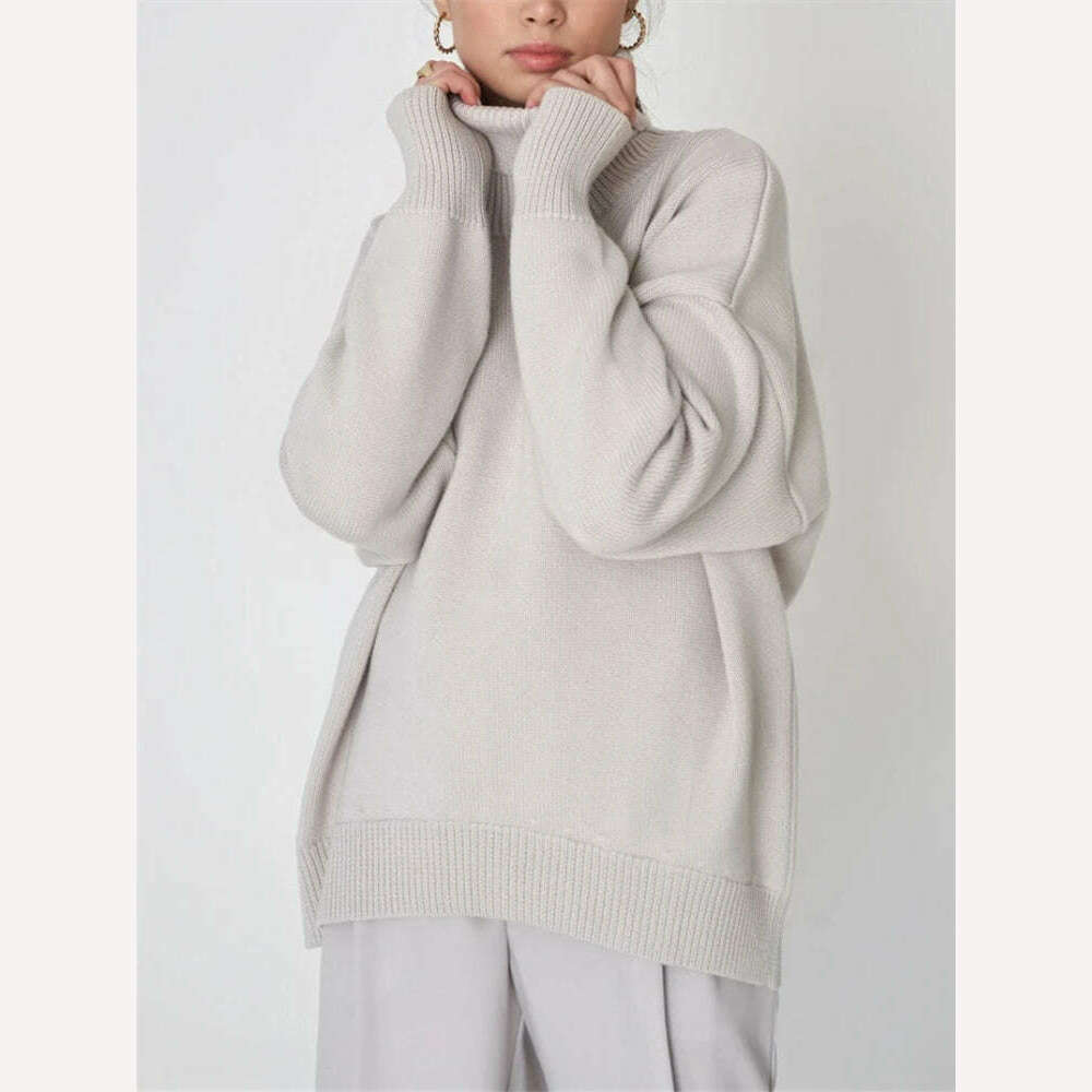 KIMLUD, Oversize Women Turtleneck Sweater Vintage Pullover Jumper Loose Ladies Pullover Jumper Winter Warm Knit Sweaters for Women 2023, GRAY / One Size, KIMLUD APPAREL - Womens Clothes
