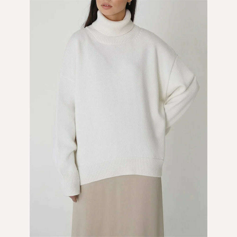 KIMLUD, Oversize Women Turtleneck Sweater Vintage Pullover Jumper Loose Ladies Pullover Jumper Winter Warm Knit Sweaters for Women 2023, WHITE / One Size, KIMLUD Womens Clothes