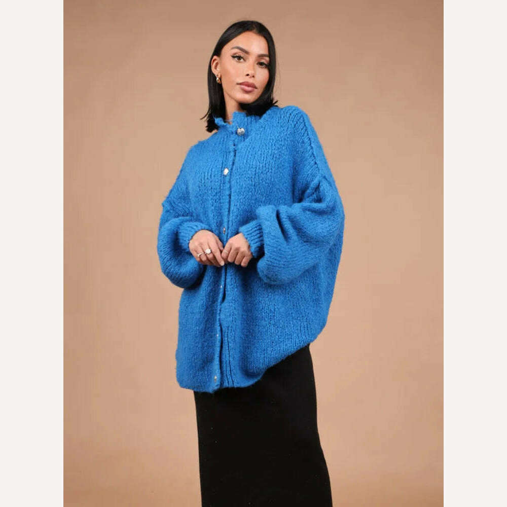 Oversized Casual Cardigan Women Sweater Single Breasted O-neck Fashion 2024 Spring Office Female Sweaters All-match Top Coat, A blue / S, KIMLUD Women's Clothes