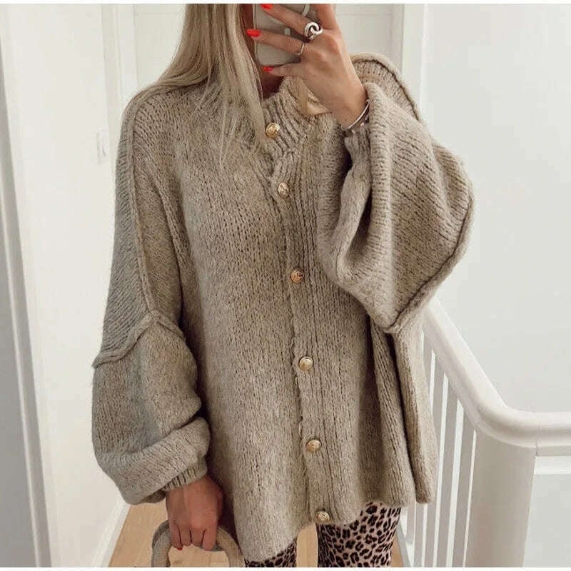 Oversized Casual Cardigan Women Sweater Single Breasted O-neck Fashion 2024 Spring Office Female Sweaters All-match Top Coat, KIMLUD Women's Clothes