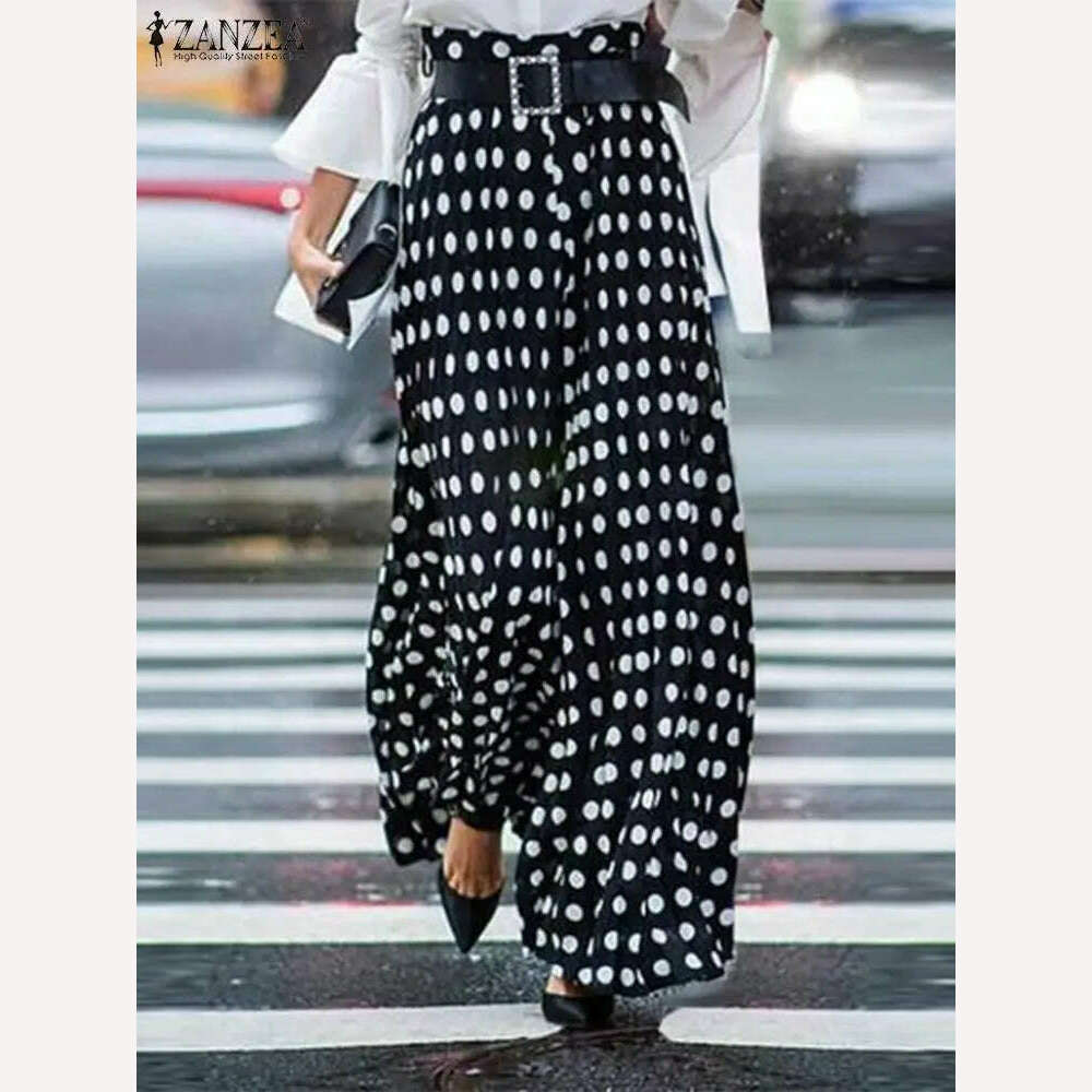 KIMLUD, Oversized Casual Pants ZANZEA Bohemian Women Wide Leg Pants Fashion High Waist Summer Trousers Vintage Polka Dot Long Pantalons, KIMLUD Womens Clothes