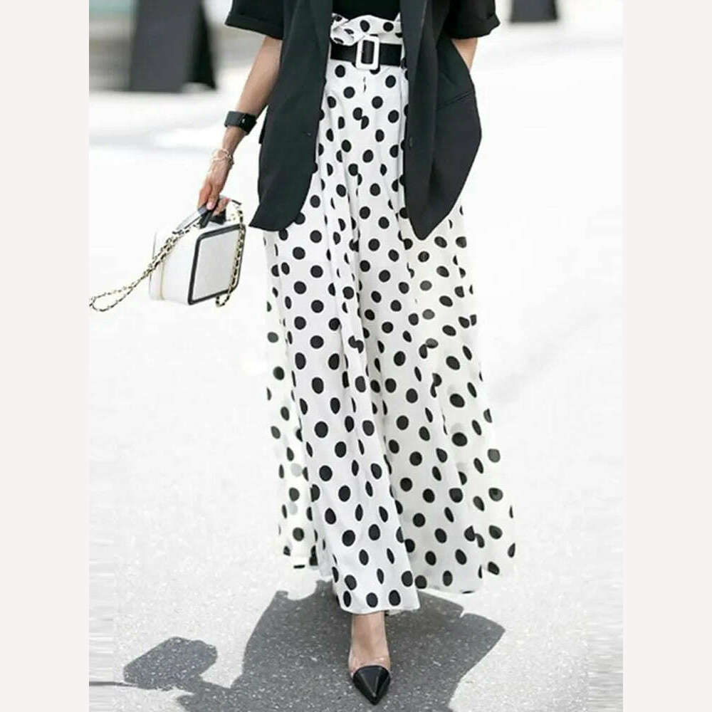 KIMLUD, Oversized Casual Pants ZANZEA Bohemian Women Wide Leg Pants Fashion High Waist Summer Trousers Vintage Polka Dot Long Pantalons, A-White / 5XL / CHINA, KIMLUD APPAREL - Womens Clothes