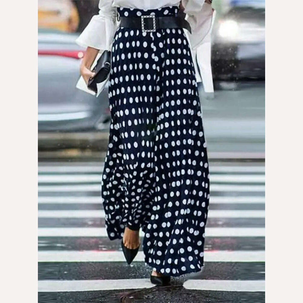 KIMLUD, Oversized Casual Pants ZANZEA Bohemian Women Wide Leg Pants Fashion High Waist Summer Trousers Vintage Polka Dot Long Pantalons, A-Dark blue / S / CHINA, KIMLUD Womens Clothes