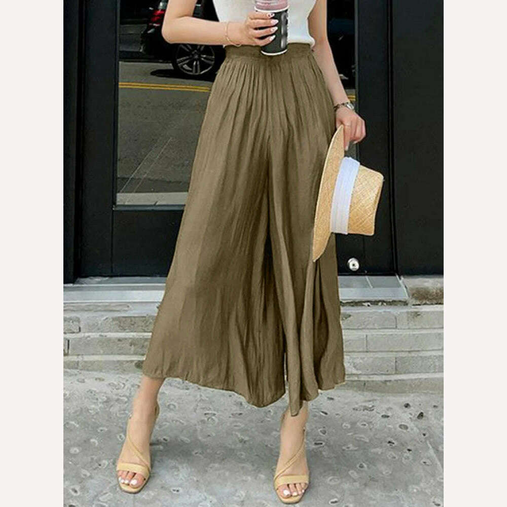 KIMLUD, Oversized Casual Pants ZANZEA Bohemian Women Wide Leg Pants Fashion High Waist Summer Trousers Vintage Polka Dot Long Pantalons, B-Khaki / 4XL / CHINA, KIMLUD APPAREL - Womens Clothes