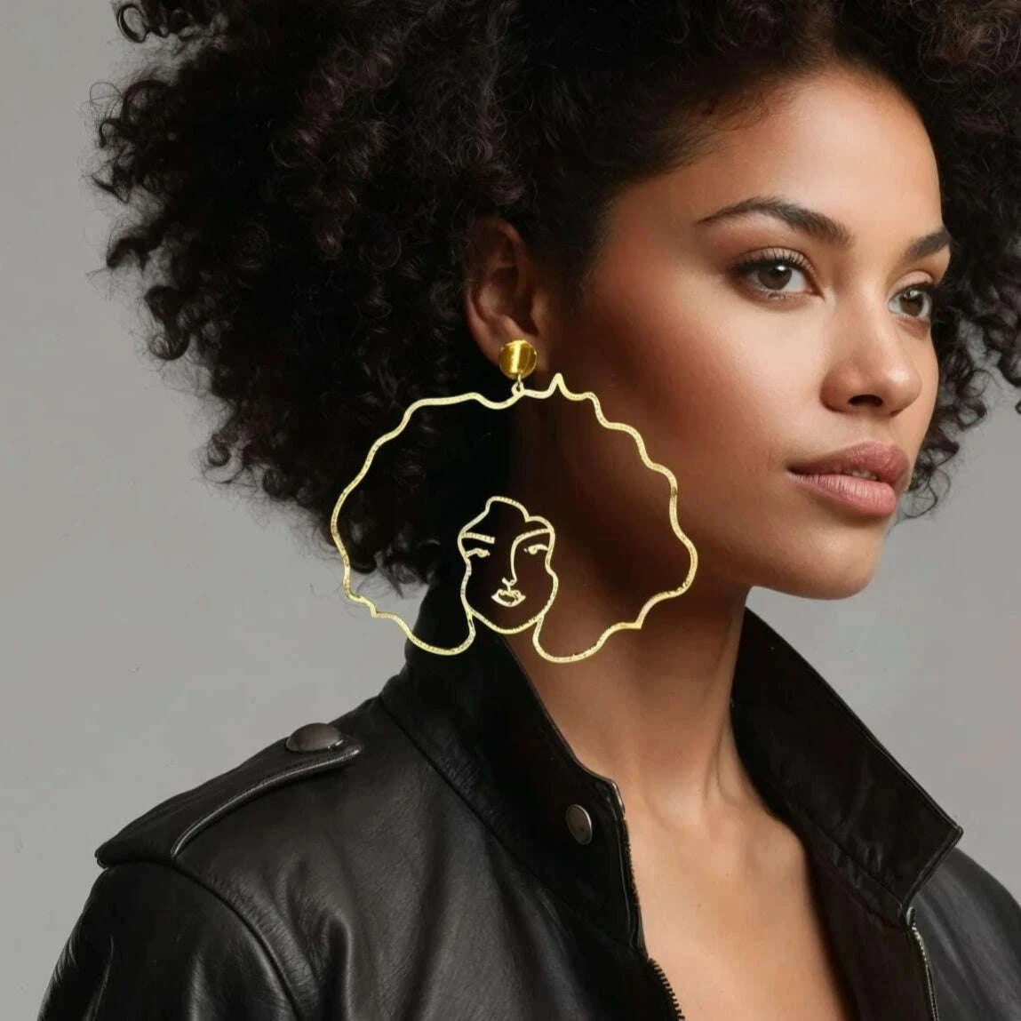 Oversized Faceline Earrings Luxurious 18k Gold Gold Plated African Woman Earrings Exaggerated Afro Hair Earrings for Women Girls