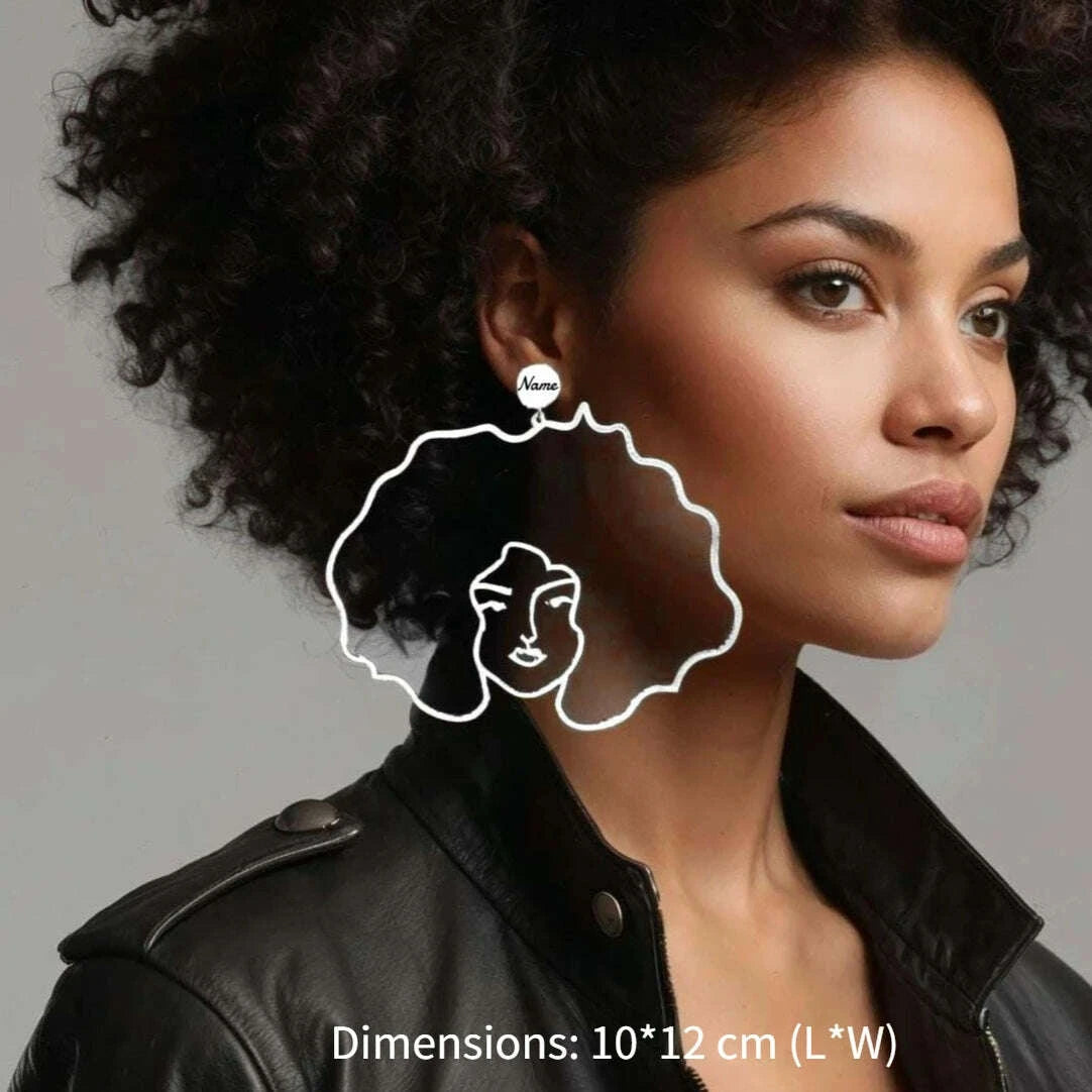 Oversized Faceline Earrings Luxurious 18k Gold Gold Plated African Woman Earrings Exaggerated Afro Hair Earrings for Women Girls